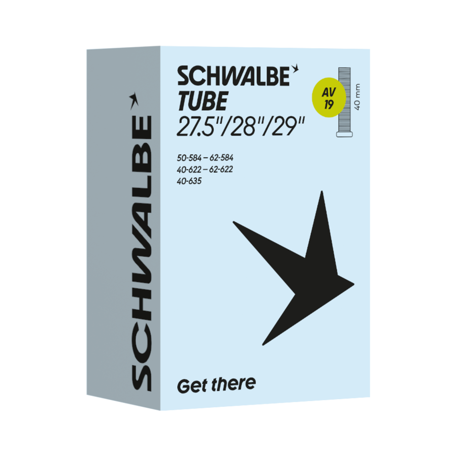 Schwalbe AV19 Fahrradschlauch, Autoventil · 40 mm, Produktverpackung